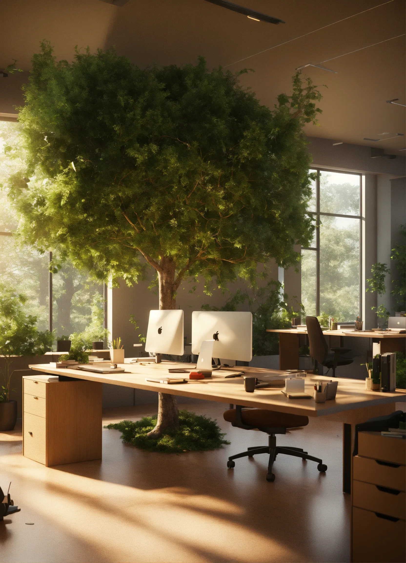 Büroraum mit großer Pflanzwand